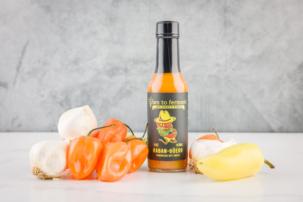 Haban-guero: Down To Ferment most popular hot sauce - fermented, kombucha based hot sauce. habanero and guero chilies